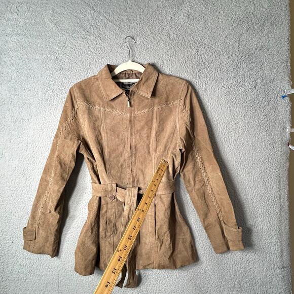 Marcelle Renee Leather Suede Jacket Womens M Brown Long Sleeve Full Zip READ - Picture 10 of 16